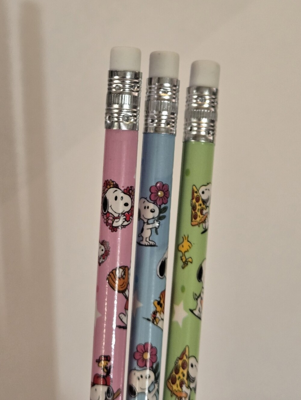 3 Snoopy Character Pencil Set - Pastel Green Blue Pink